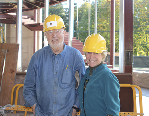 Frank Buxton and Cynthia Sears on the construction site of Bainbridge Island Museum of Art in October 2012.