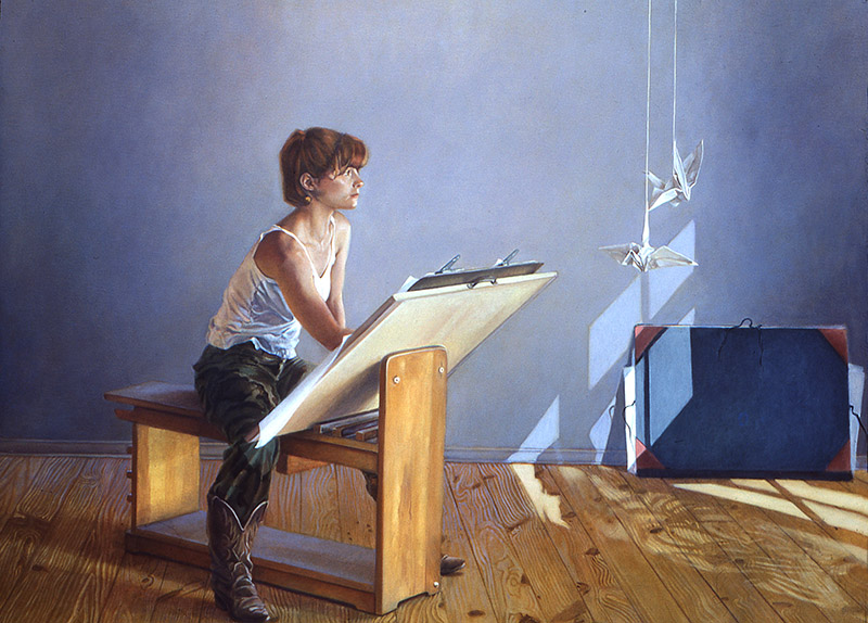 Lucy Drawing, Oil on canvas, 52" x 72" by Katherine Bazak, 1984–85