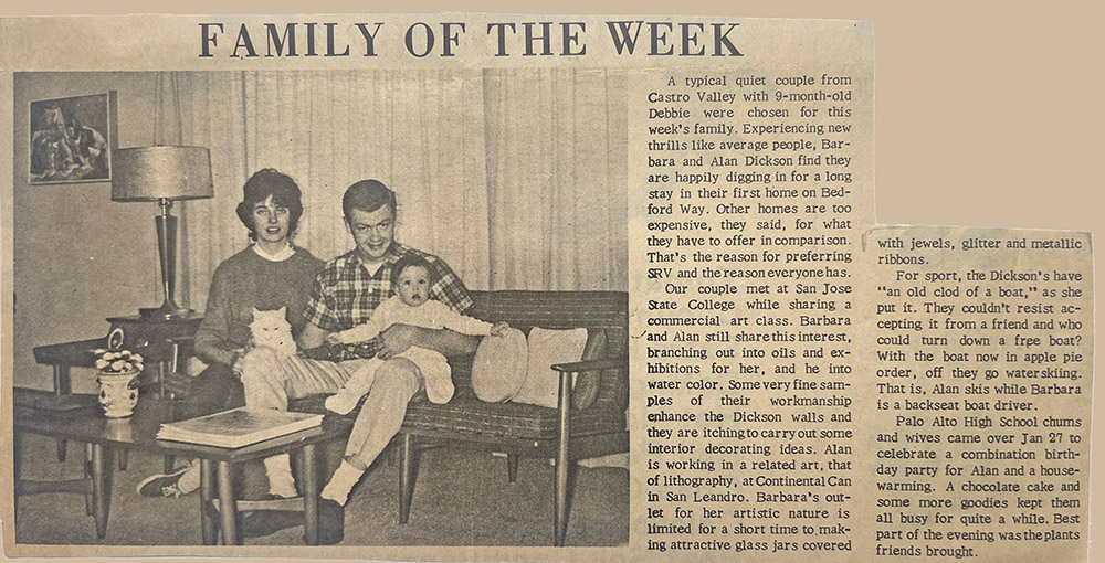 Family of the Week newspaper article about Deb Shea's parents in 1962