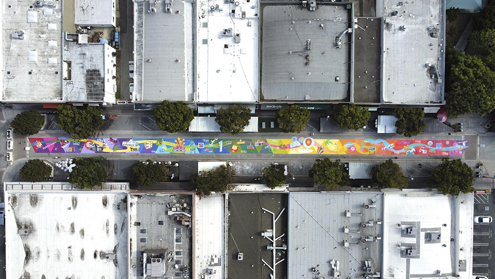 Arial view of the Laurel Street Centennial Mural